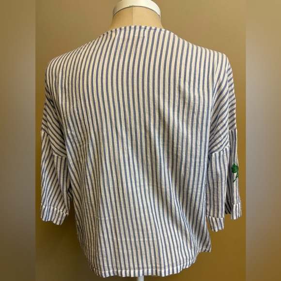 Nice Things Paloma S. White Blue French Striped Cotton Blouse women's Medium - Picture 6 of 12